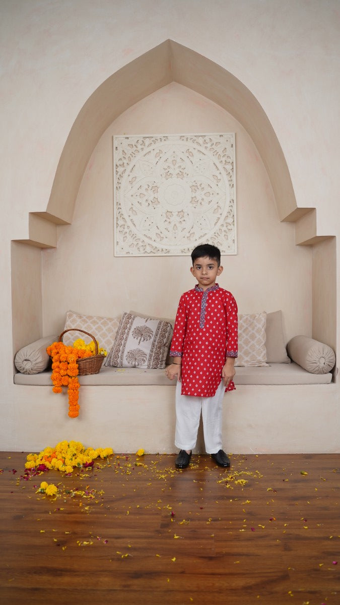 Red Blossom Kurta Set