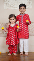 Red Blossom Kurta Set