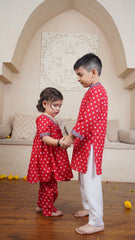 Red Blossom Kurta Set