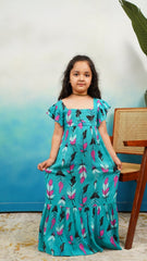 Emerald Feather Maxi Dress