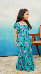 Emerald Feather Maxi Dress