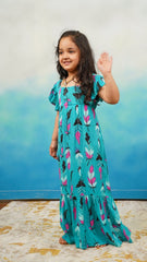 Emerald Feather Maxi Dress