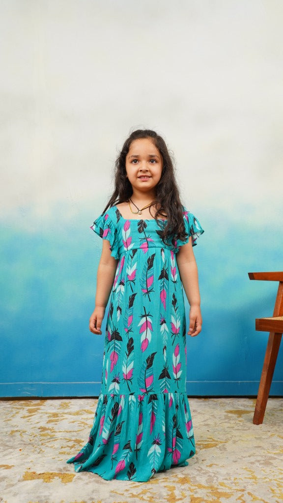 Emerald Feather Maxi Dress